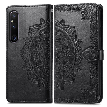 For Sony Xperia 1 IV Mandala Flower Embossed Leather Phone Case(Black) - Sony Cases by buy2fix | Online Shopping UK | buy2fix