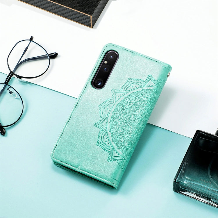 For Sony Xperia 1 IV Mandala Flower Embossed Leather Phone Case(Green) - Sony Cases by buy2fix | Online Shopping UK | buy2fix