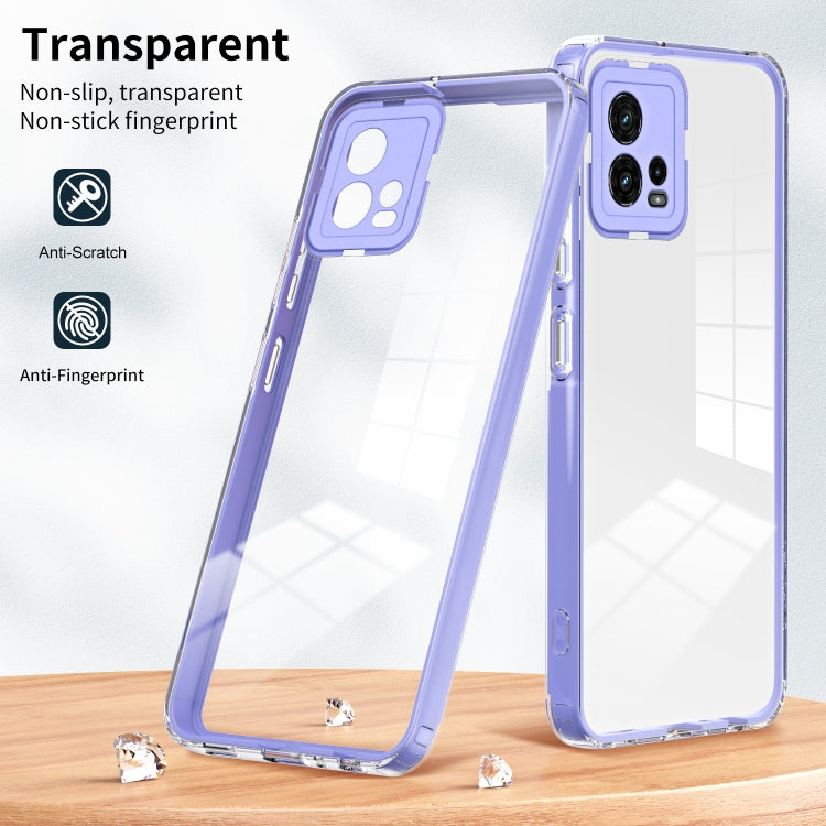 For Motorola Moto G72 5G 3 in 1 Clear TPU Color PC Frame Phone Case(Purple) - Motorola Cases by buy2fix | Online Shopping UK | buy2fix