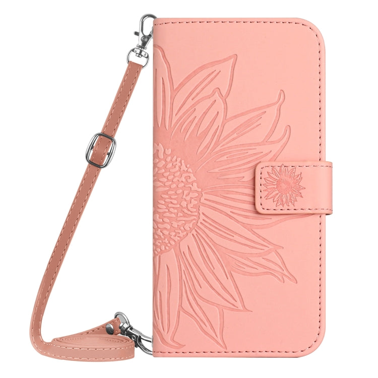 For Sony Xperia 1 V HT04 Skin Feel Sun Flower Embossed Flip Leather Phone Case with Lanyard(Pink) - Sony Cases by buy2fix | Online Shopping UK | buy2fix