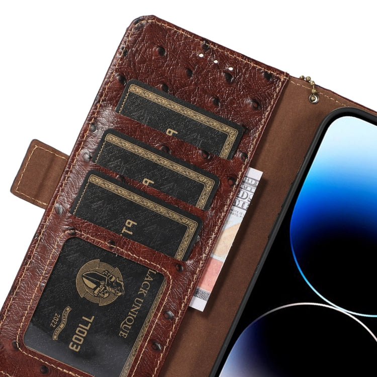 For Honor Magic5 Ostrich Pattern Genuine Leather RFID Phone Case(Coffee) - Honor Cases by buy2fix | Online Shopping UK | buy2fix