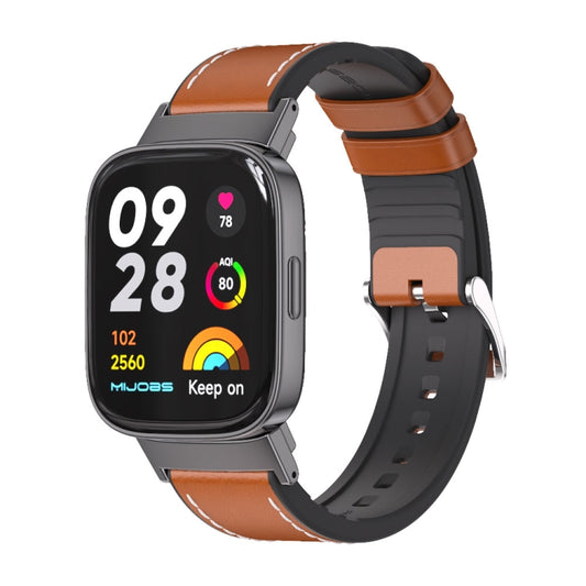 For Redmi Watch 3 Mijobs TPU Leather Watch Band(Brown Black) - Watch Bands by MIJOBS | Online Shopping UK | buy2fix