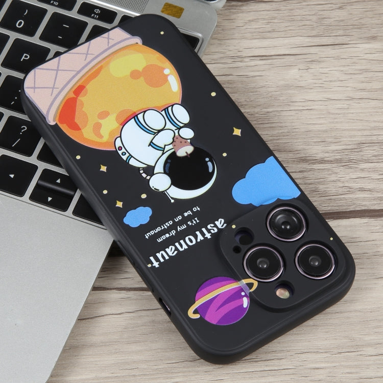 For iPhone 14 Pro Max Milk Tea Astronaut Pattern Liquid Silicone Phone Case(Ivory Black) - iPhone 14 Pro Max Cases by buy2fix | Online Shopping UK | buy2fix