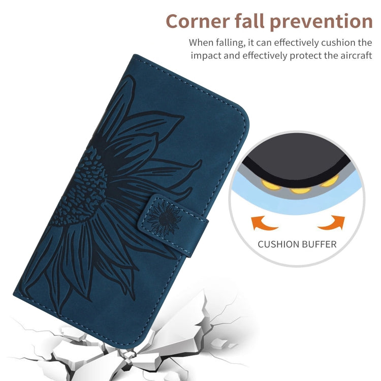 For Huawei P60 Pro Skin Feel Sun Flower Embossed Flip Leather Phone Case with Lanyard(Inky Blue) - Huawei Cases by buy2fix | Online Shopping UK | buy2fix