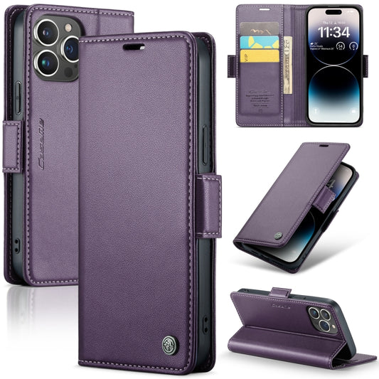 For iPhone 14 Pro CaseMe 023 Butterfly Buckle Litchi Texture RFID Anti-theft Leather Phone Case(Pearly Purple) - iPhone 14 Pro Cases by CaseMe | Online Shopping UK | buy2fix