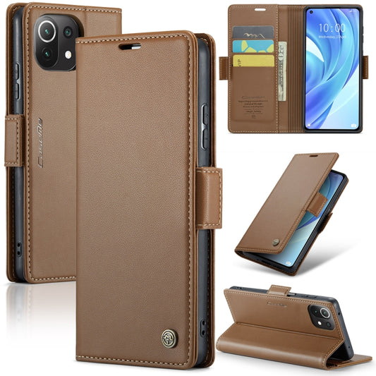 For Xiaomi Mi 11 Lite CaseMe 023 Butterfly Buckle Litchi Texture RFID Anti-theft Leather Phone Case(Brown) - Xiaomi Cases by CaseMe | Online Shopping UK | buy2fix