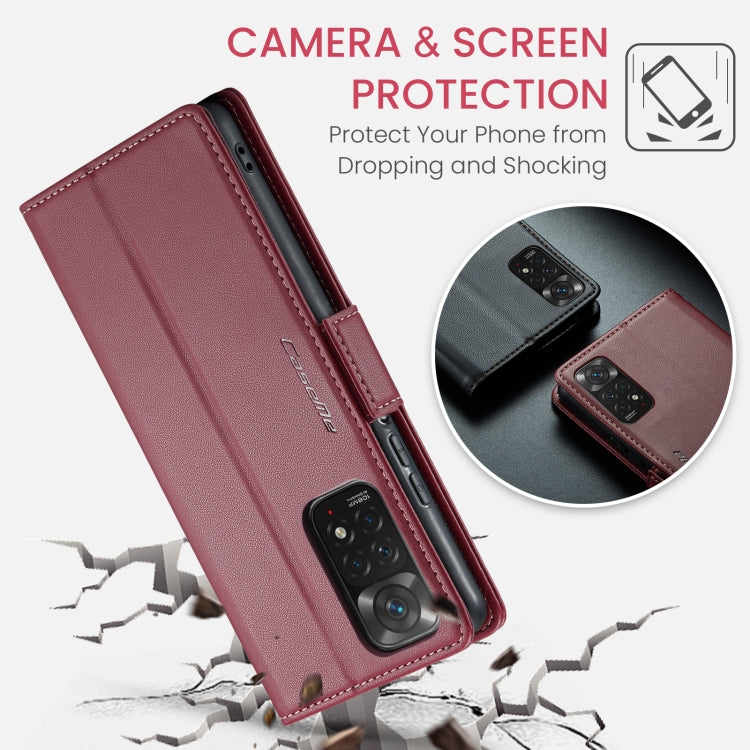 For Xiaomi Redmi Note 11 4G Global/Note 11S Global CaseMe 023 Butterfly Buckle Litchi Texture RFID Anti-theft Leather Phone Case(Wine Red) - Xiaomi Cases by CaseMe | Online Shopping UK | buy2fix