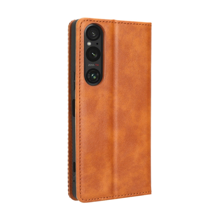 For Sony Xperia 1 V Magnetic Buckle Retro Texture Leather Phone Case(Brown) - Sony Cases by buy2fix | Online Shopping UK | buy2fix