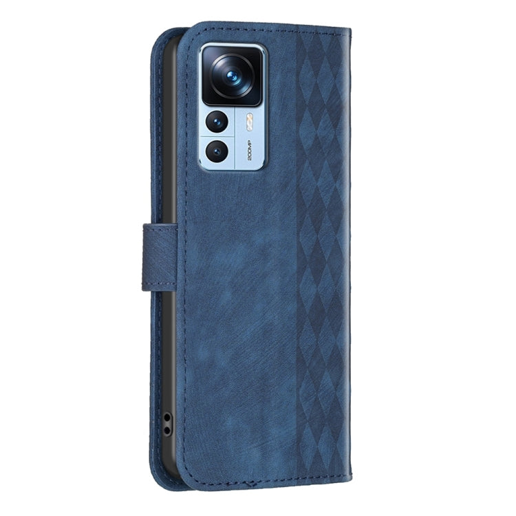 For Xiaomi 12T / 12T Pro Plaid Embossed Leather Phone Case(Blue) - Xiaomi Cases by buy2fix | Online Shopping UK | buy2fix