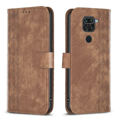 For Xiaomi Redmi Note 9 Plaid Embossed Leather Phone Case(Brown) - Xiaomi Cases by buy2fix | Online Shopping UK | buy2fix