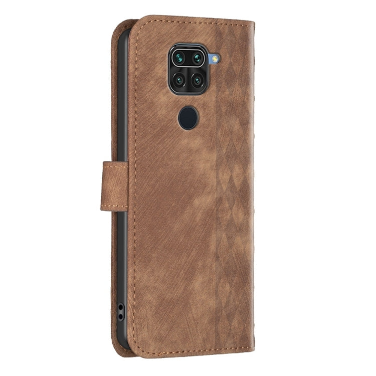 For Xiaomi Redmi Note 9 Plaid Embossed Leather Phone Case(Brown) - Xiaomi Cases by buy2fix | Online Shopping UK | buy2fix