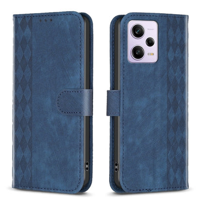 For Xiaomi Redmi Note 12 Pro Global Plaid Embossed Leather Phone Case(Blue) - Note 12 Pro Cases by buy2fix | Online Shopping UK | buy2fix