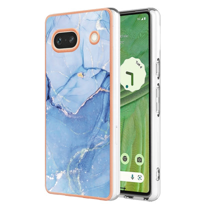 For Google Pixel 7a Electroplating Marble Dual-side IMD Phone Case(Blue 018) - Google Cases by buy2fix | Online Shopping UK | buy2fix