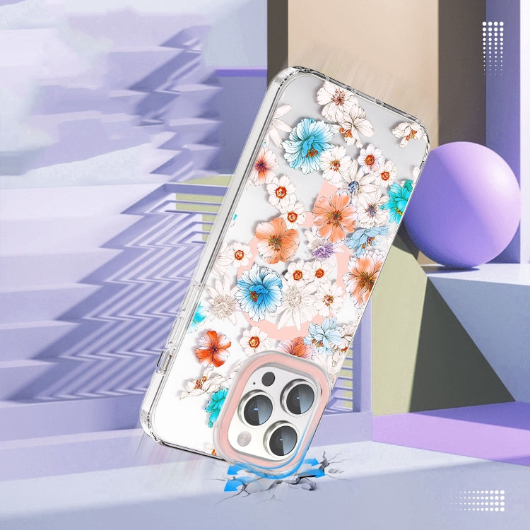 For iPhone 12 Pro MagSafe Magnetic TPU Phone Case(White Blue Flower) - iPhone 12 / 12 Pro Cases by buy2fix | Online Shopping UK | buy2fix