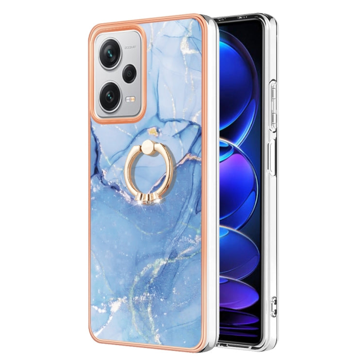 For Xiaomi Redmi Note 12 Pro+ Global Electroplating Marble Dual-side IMD Phone Case with Ring(Blue 018) - Note 12 Pro+ Cases by buy2fix | Online Shopping UK | buy2fix