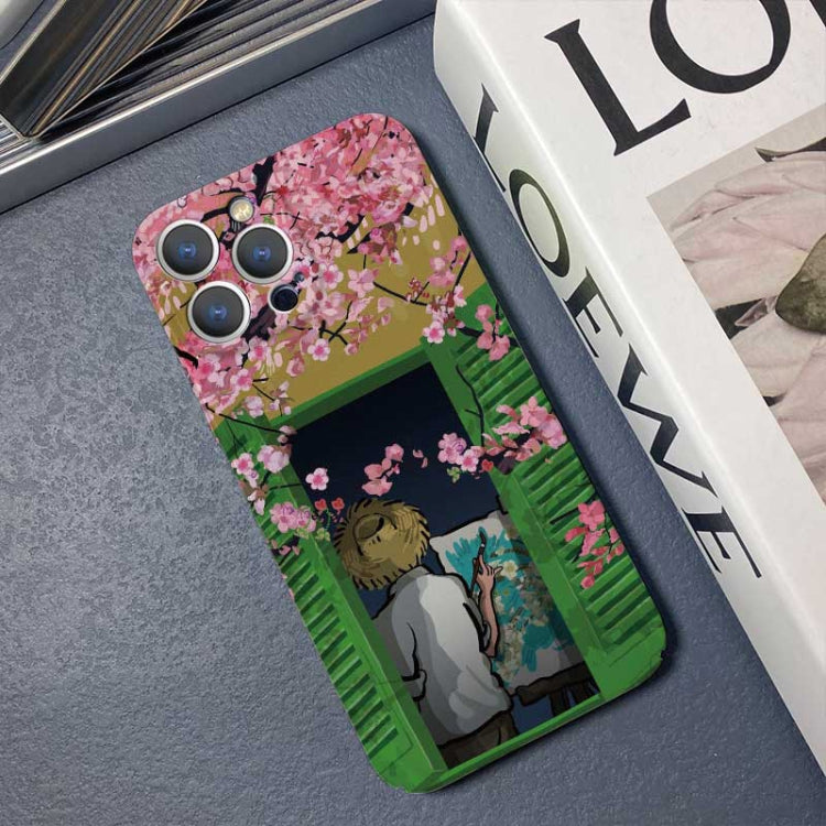 For iPhone 14 Pro Precise Hole Oil Painting Pattern PC Phone Case(Peach Blossom) - iPhone 14 Pro Cases by buy2fix | Online Shopping UK | buy2fix