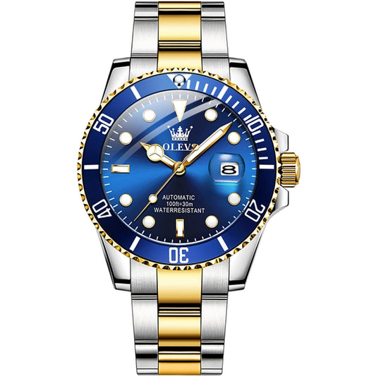 OLEVS 6650 Men Luminous Waterproof Mechanical Watch(Blue + Gold) - Metal Strap Watches by OLEVS | Online Shopping UK | buy2fix