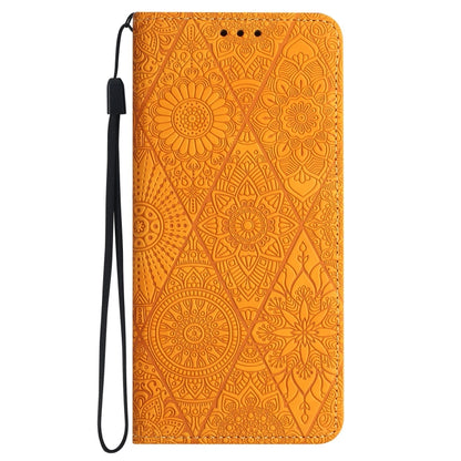 For Samsung Galaxy S20 FE Ethnic Embossed Adsorption Leather Phone Case(Yellow) - Galaxy S20 FE Cases by buy2fix | Online Shopping UK | buy2fix
