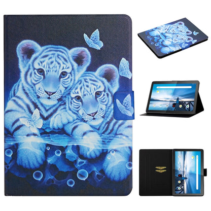 For Lenovo Tab M10 X605F X505 Colored Drawing Pattern Horizontal Flip Leather Case with Holder & Card Slots(Tiger) - Mobile Accessories by buy2fix | Online Shopping UK | buy2fix