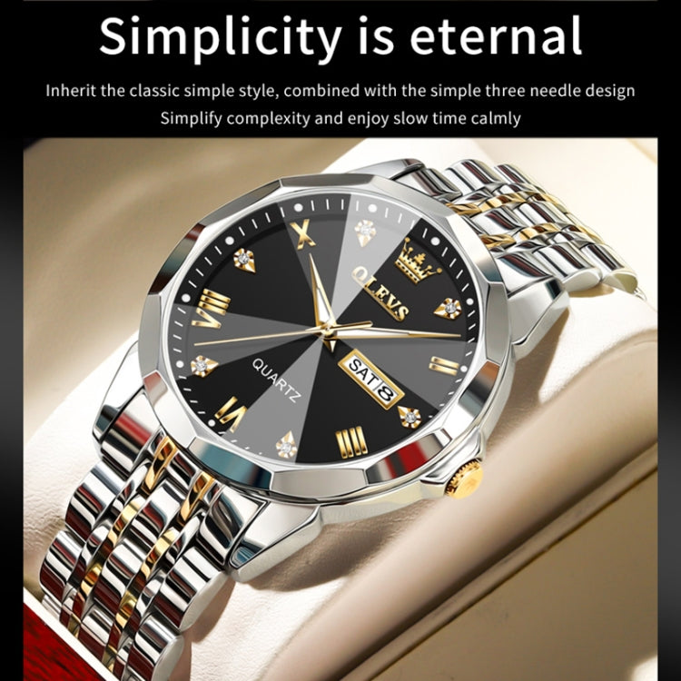 OLEVS 9931 Men Luminous Waterproof Quartz Watch(Black + Gold) - Metal Strap Watches by OLEVS | Online Shopping UK | buy2fix