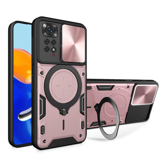 For Xiaomi Redmi Note 11 4G CD Texture Sliding Camshield Magnetic Holder Phone Case(Pink) - Xiaomi Cases by buy2fix | Online Shopping UK | buy2fix