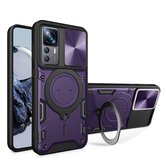 For Xiaomi 12T / 12T Pro CD Texture Sliding Camshield Magnetic Holder Phone Case(Purple) - Xiaomi Cases by buy2fix | Online Shopping UK | buy2fix