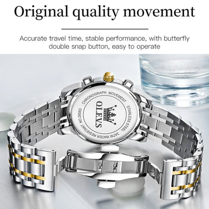 OLEVS 2858 Men Multifunctional Business Waterproof Quartz Watch(White + Gold) - Metal Strap Watches by OLEVS | Online Shopping UK | buy2fix