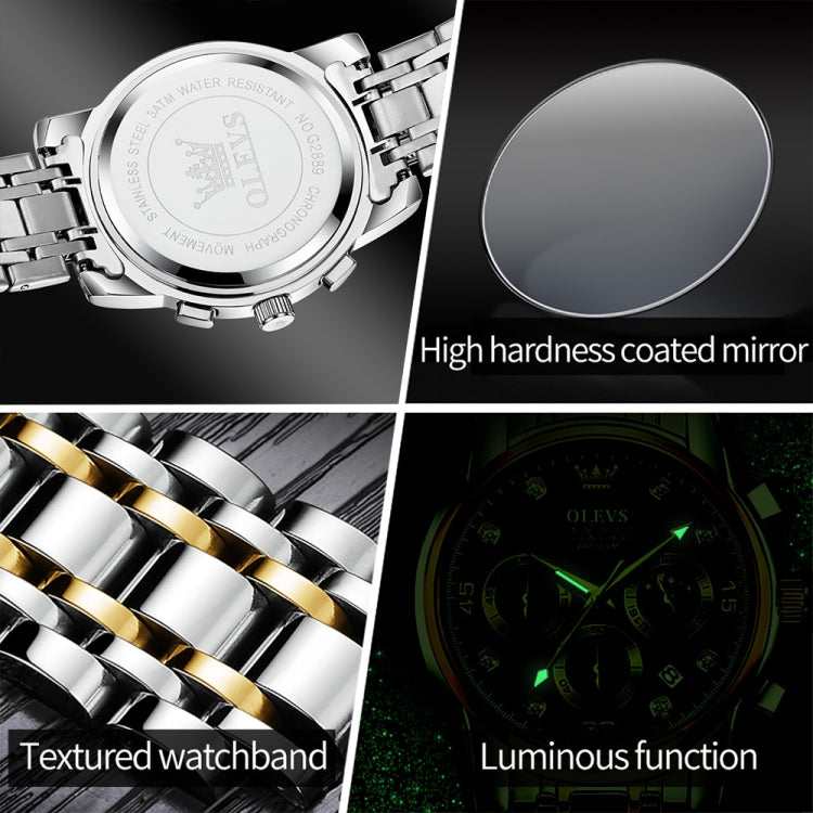 OLEVS 2889 Men Multifunctional Luminous Waterproof Quartz Watch(Blue + Gold) - Metal Strap Watches by OLEVS | Online Shopping UK | buy2fix