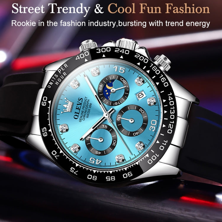 OLEVS 2875 Men Multifunctional Sports Chronograph Waterproof Quartz Watch(Blue) - Silicone Strap Watches by OLEVS | Online Shopping UK | buy2fix