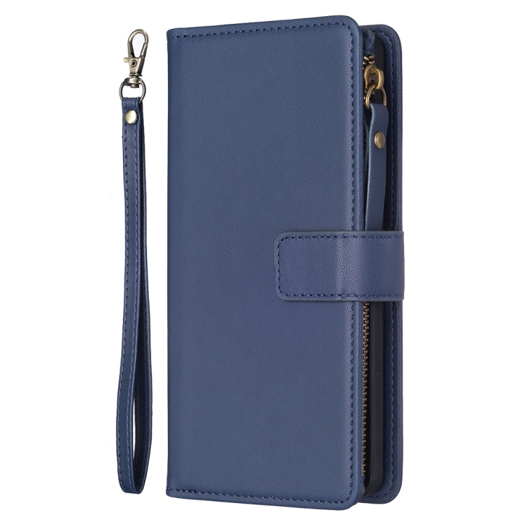 For iPhone 14 Pro Max 9 Card Slots Zipper Wallet Leather Flip Phone Case(Blue) - iPhone 14 Pro Max Cases by buy2fix | Online Shopping UK | buy2fix