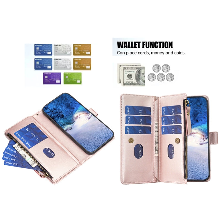 For Samsung Galaxy A54 5G 9 Card Slots Zipper Wallet Leather Flip Phone Case(Rose Gold) - Galaxy Phone Cases by buy2fix | Online Shopping UK | buy2fix