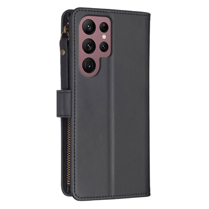 For Samsung Galaxy S22 Ultra 5G 9 Card Slots Zipper Wallet Leather Flip Phone Case(Black) - Galaxy S22 Ultra 5G Cases by buy2fix | Online Shopping UK | buy2fix