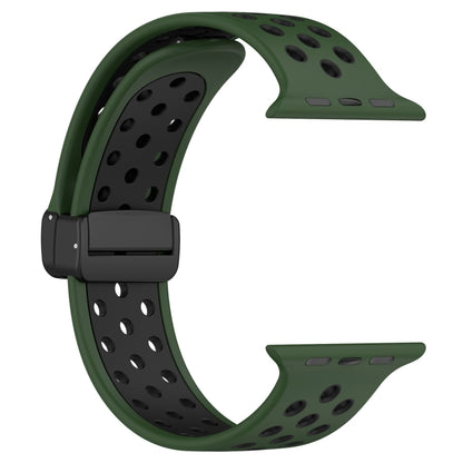 For Apple Watch Series 9 41mm Magnetic Buckle Silicone Watch Band(Army Green Black) - Watch Bands by buy2fix | Online Shopping UK | buy2fix