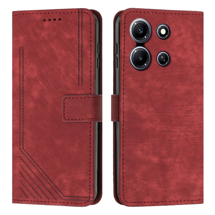 For Infinix Note 30i Skin Feel Stripe Pattern Leather Phone Case with Lanyard(Red) - Infinix Cases by buy2fix | Online Shopping UK | buy2fix