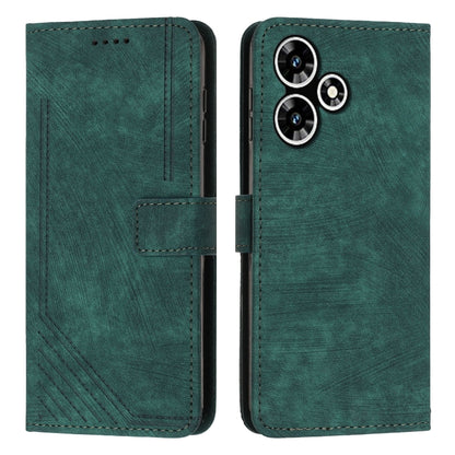 For Infinix Hot 30 Play NFC Skin Feel Stripe Pattern Leather Phone Case with Lanyard(Green) - Infinix Cases by buy2fix | Online Shopping UK | buy2fix