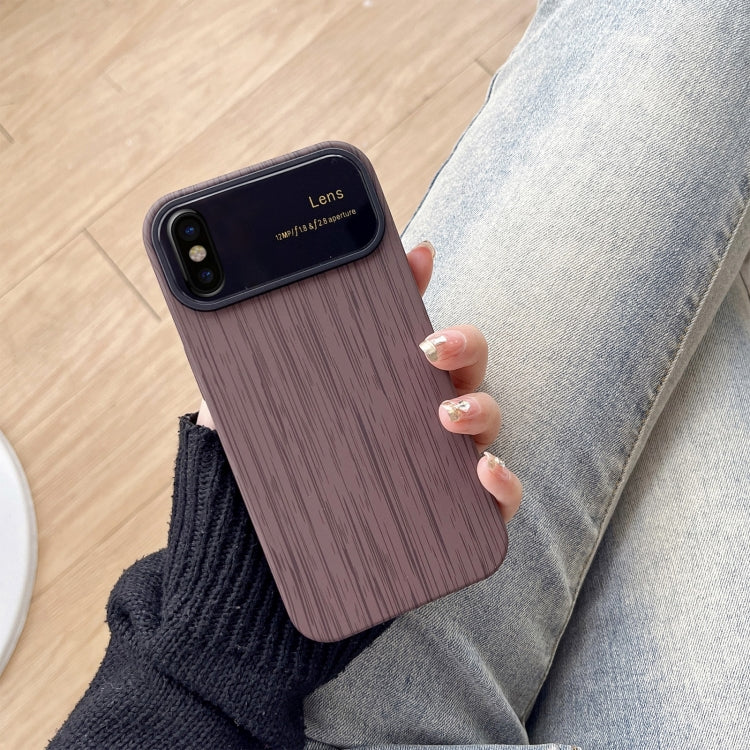 For iPhone X / XS Wood Grain TPU Phone Case with Lens Film(Grey) - More iPhone Cases by buy2fix | Online Shopping UK | buy2fix