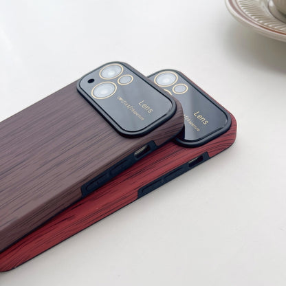 For iPhone 12 Pro Wood Grain TPU Phone Case with Lens Film(Red) - iPhone 12 / 12 Pro Cases by buy2fix | Online Shopping UK | buy2fix