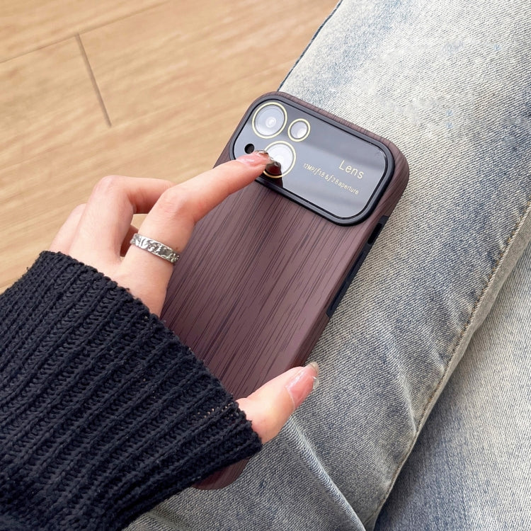 For iPhone 12 Wood Grain TPU Phone Case with Lens Film(Grey) - iPhone 12 / 12 Pro Cases by buy2fix | Online Shopping UK | buy2fix