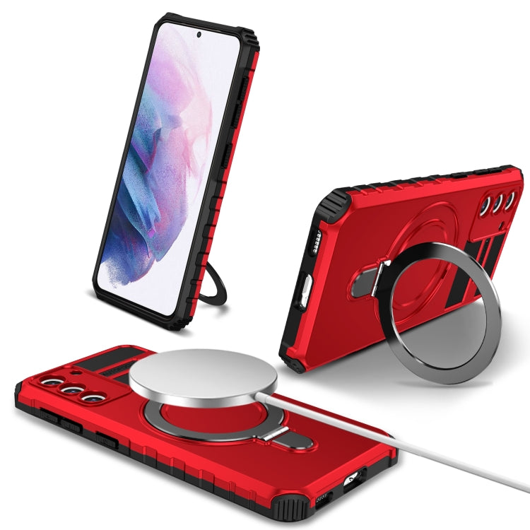 For Samsung Galaxy S21 5G MagSafe Magnetic Holder Phone Case(Red) - Galaxy S21 5G Cases by buy2fix | Online Shopping UK | buy2fix