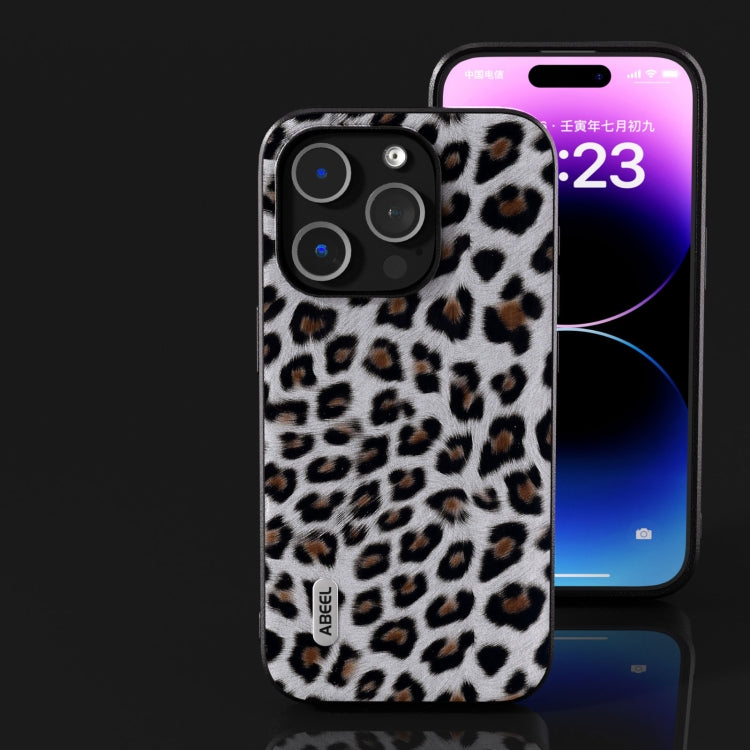 For iPhone 14 Pro Max ABEEL Black Edge Leopard Phone Case(Silver Leopard) - iPhone 14 Pro Max Cases by buy2fix | Online Shopping UK | buy2fix