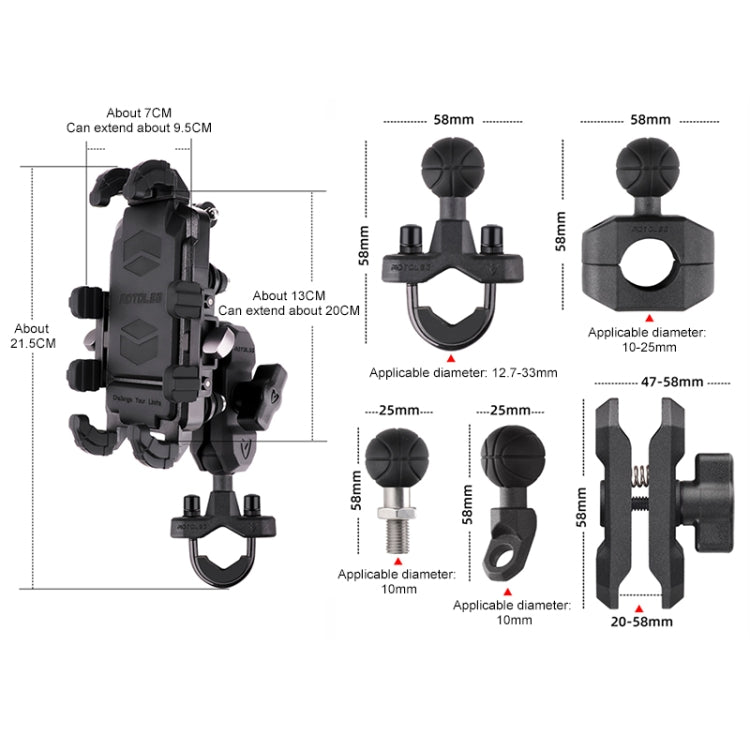 MOTOSLG Crab Motorcycle Phone Clamp Bracket L-Type Rear Mirror Mount with Anti-theft Lock(Black) - Holder by MOTOLSG | Online Shopping UK | buy2fix