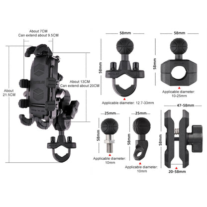 MOTOSLG Crab Motorcycle Phone Clamp Bracket M10 Ballhead Mount(Black) - Holder by MOTOLSG | Online Shopping UK | buy2fix