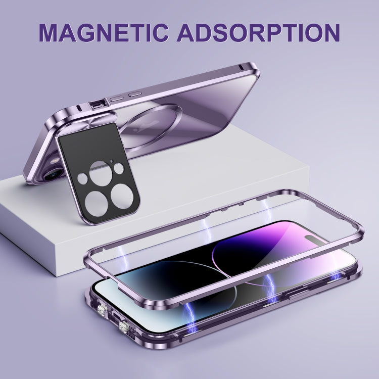 For iPhone 15 Large Window Holder MagSafe Magnetic Metal Phone Case(Blue) - iPhone 15 Cases by buy2fix | Online Shopping UK | buy2fix