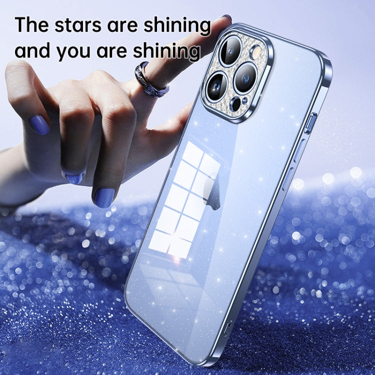 For iPhone 14 Pro Max SULADA Electroplated Transparent Glittery TPU Phone Case(Blue) - iPhone 14 Pro Max Cases by SULADA | Online Shopping UK | buy2fix