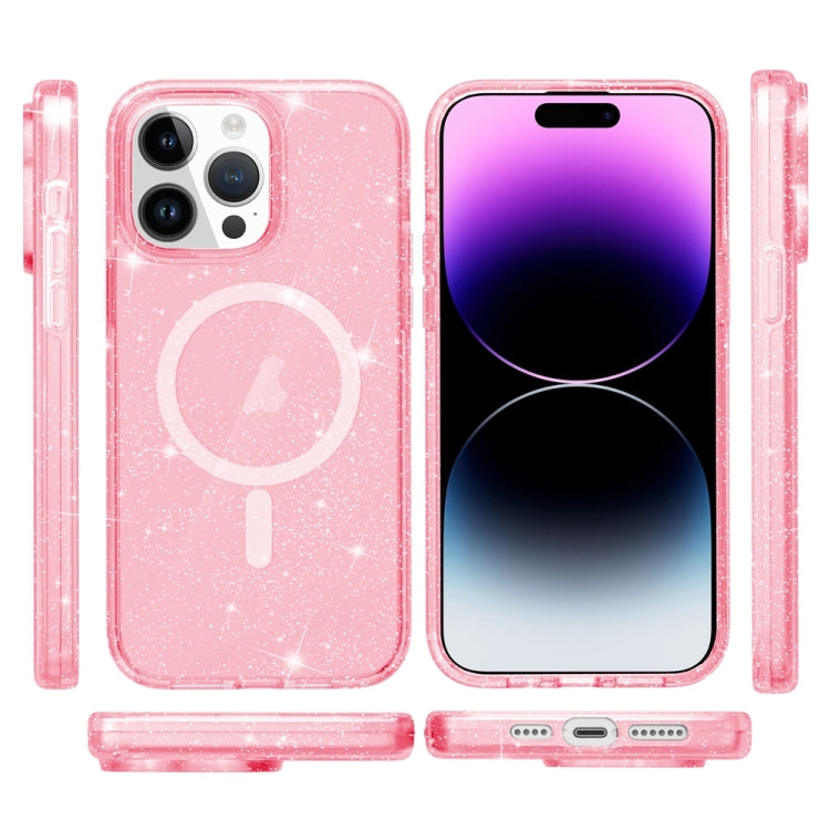 For iPhone 15 Pro Terminator Style Glitter Powder MagSafe Magnetic Phone Case(Pink) - iPhone 15 Pro Cases by buy2fix | Online Shopping UK | buy2fix