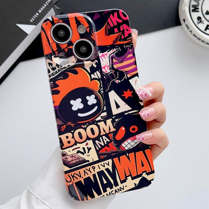 For iPhone 15 Painted Pattern Precise Hole PC Phone Case(Orange Comics) - iPhone 15 Cases by buy2fix | Online Shopping UK | buy2fix