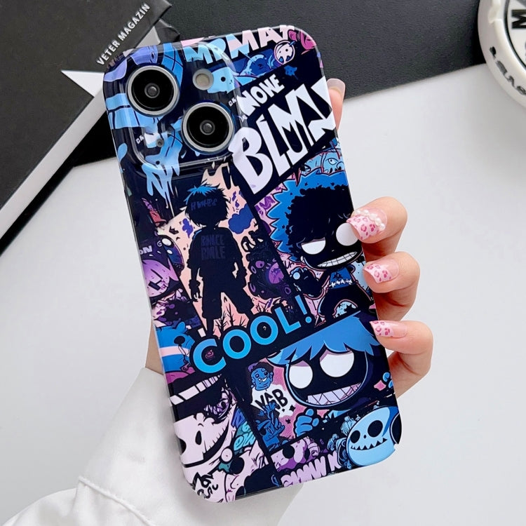 For iPhone 15 Painted Pattern Precise Hole PC Phone Case(Purple Comics) - iPhone 15 Cases by buy2fix | Online Shopping UK | buy2fix