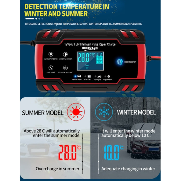 ANHTCzyx 12V 8A  / 24V 4A Automobile Battery Charger Motorcycle Battery Repair Type AGM(UK Plug) - In Car by buy2fix | Online Shopping UK | buy2fix
