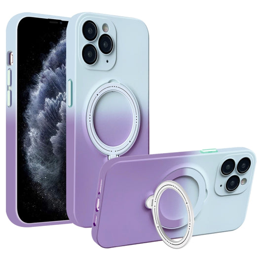 For iPhone 11 Pro MagSafe Holder Gradient TPU Phone Case(Gray Purple) - iPhone 11 Pro Cases by buy2fix | Online Shopping UK | buy2fix