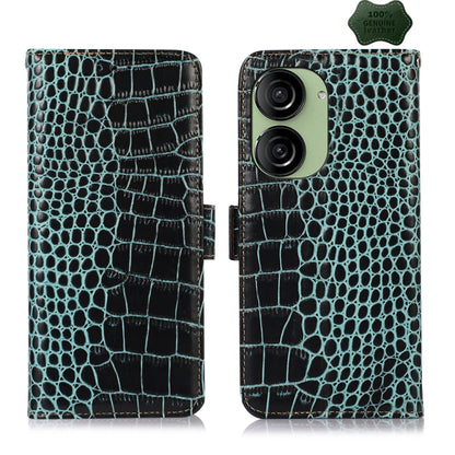 For Asus ZenFone 10 / ZenFone 9  Crocodile Top Layer Cowhide Leather Phone Case(Green) - ASUS Cases by buy2fix | Online Shopping UK | buy2fix